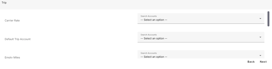 Trip account mapping screen.