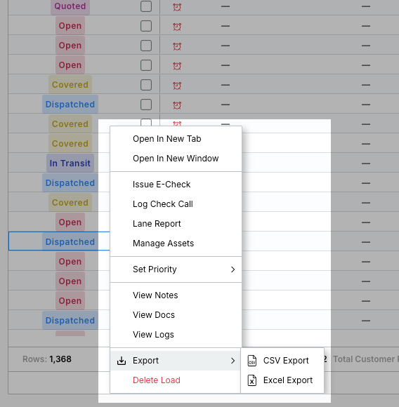 Export file type options