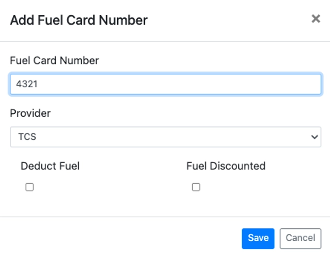 This image shows the fuel card number entry field with a 4-digit number entered.