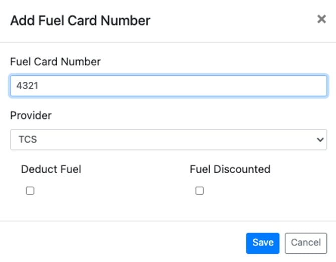 This image shows the fuel card number entry field with a 4-digit number entered.