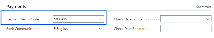 BC field for Payment Terms Code