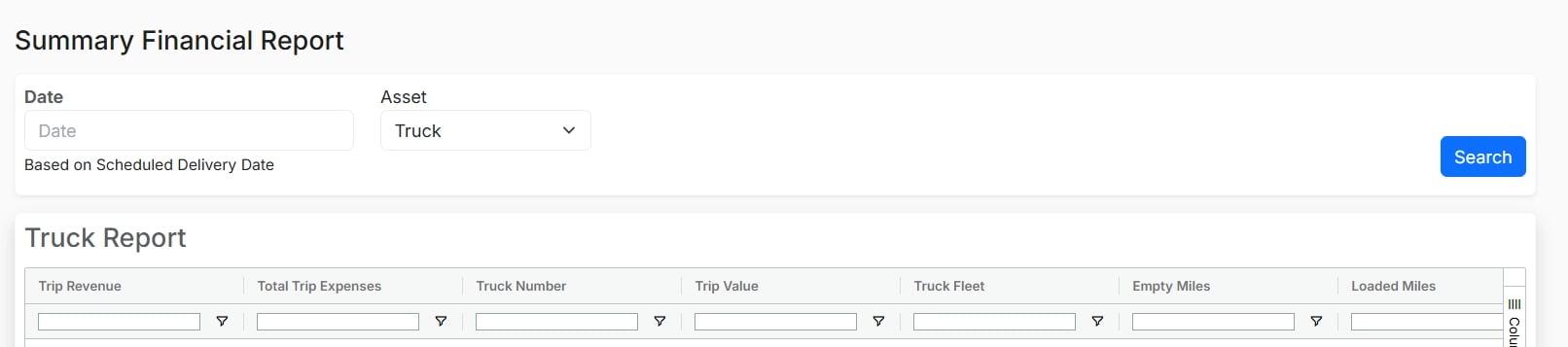 Screenshot showing the Alvys Summary Financial Report.