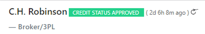 Credit check result icon shown next to the customer or broker name