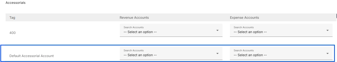 Accessorials Default Accessorial Account option.