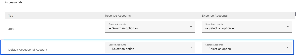 Accessorials Default Accessorial Account option.