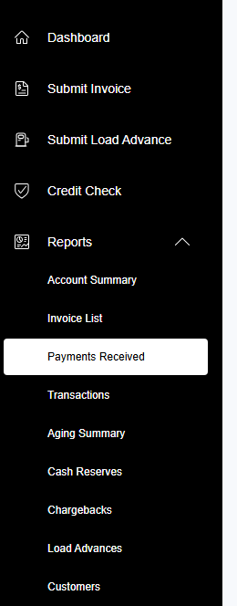 Reports > Payments Received in the Triumph portal menu