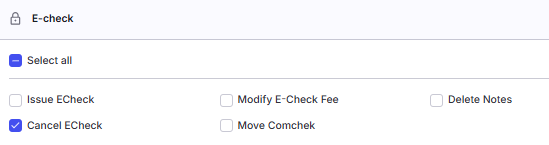 Modify E-Check Fee permission toggle
