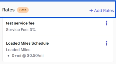 Image showing Rates section on Driver Profile