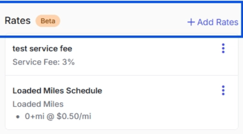 Image showing Rates section on Driver Profile