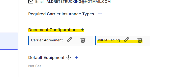 The Management → Company Profile page with the Document Configuration section highlighted