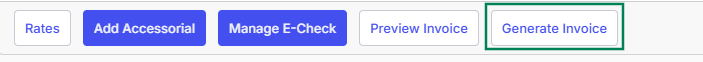 Shows money box buttons with a green box highlighting the clickable Generate Invoice action.