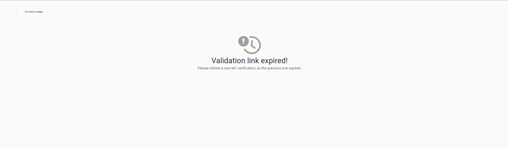 Motor Carrier Validation error via FMCSA email link. Shows the error page displayed when the email link is invalid or expired.