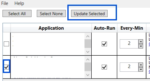 Image showing the update selected button in the QBD web connector