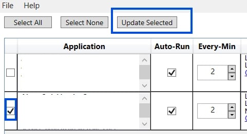 Image showing the update selected button in the QBD web connector