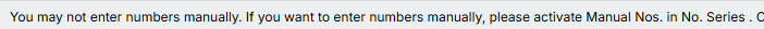 Manual Numbering Required error example.