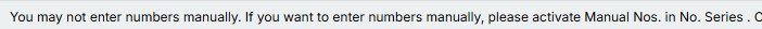 Manual Numbering Required error example.