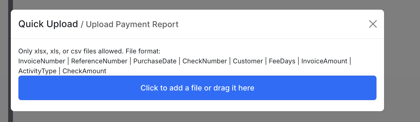 Screenshot showing the Upload Payment Report button and loads updated to Completed status after upload.