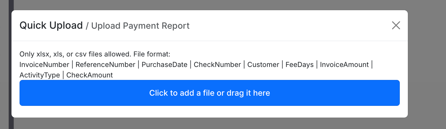 Screenshot showing the Upload Payment Report button and loads updated to Completed status after upload.