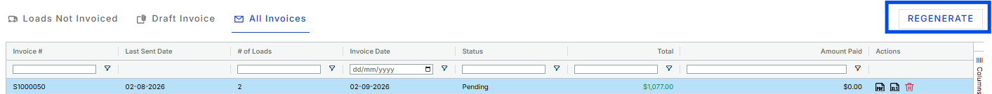 Image showing summary invoicing page with regenerate button