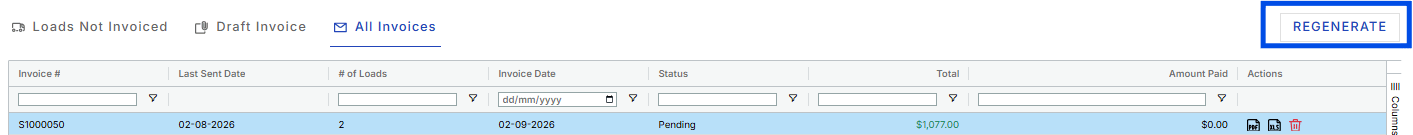 Image showing summary invoicing page with regenerate button
