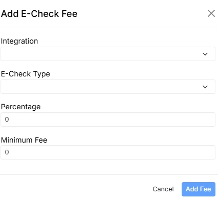 E-Check fee configuration in company profile.