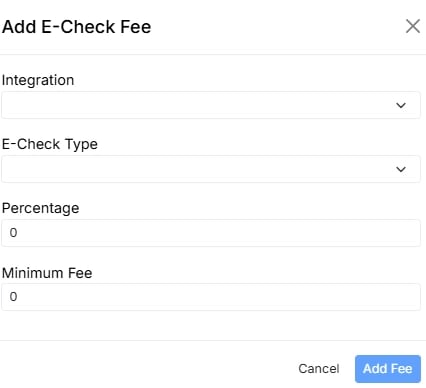 E-Check fee configuration in company profile.