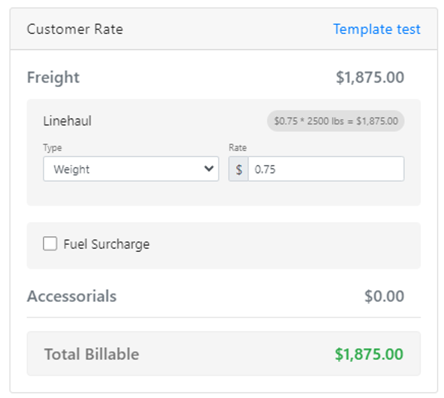 Money Box showing the Weight rate type selected with the rate-per-unit field and the weight field.