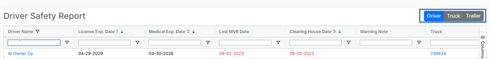 Screenshot showing the Alvys Drive Safety Report.