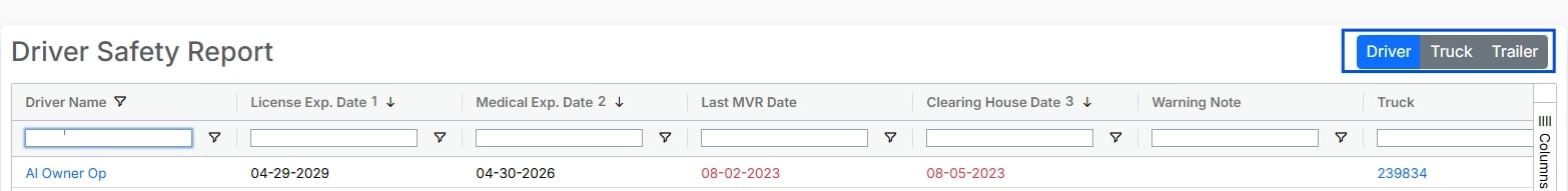 Screenshot showing the Alvys Drive Safety Report.