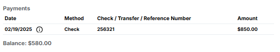 Image showing Payment History table in Carrier Details section on a Trip.
