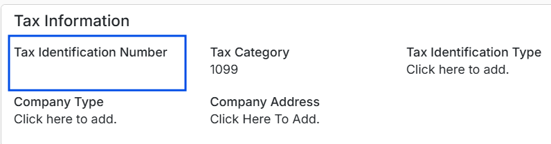 Driver profile tax information section showing tax category, type, and number.