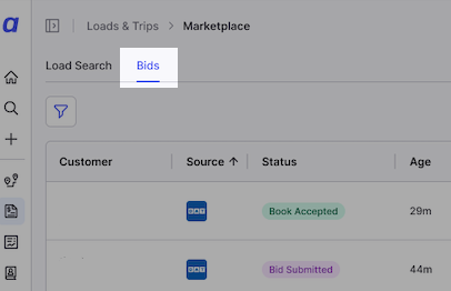 Bids tab in the Marketplace.