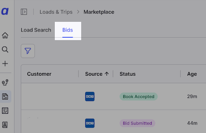 Bids tab in the Marketplace.
