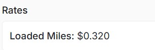 View Driver Rates: driver profile Rate section