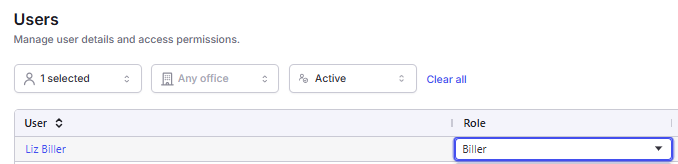 Screenshot of the Data Entry role in Company Profile > Users.