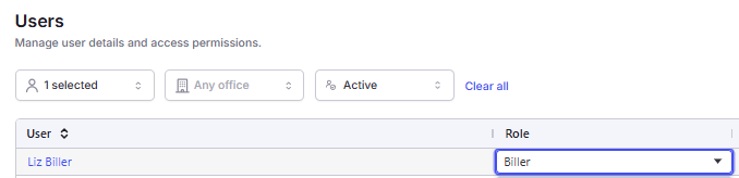 Screenshot of the Data Entry role in Settings, Organization, Users.