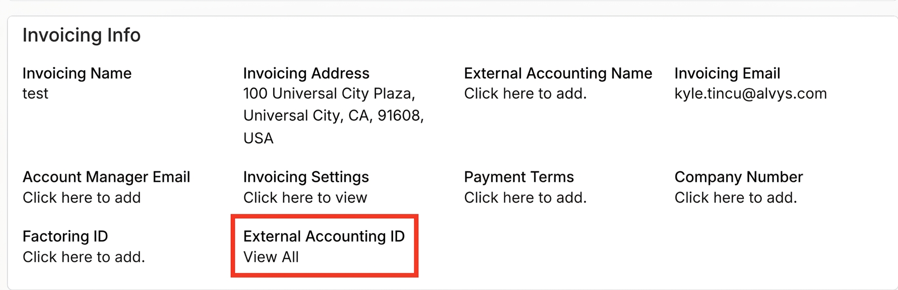 Customer profile with External Accounting ID Field