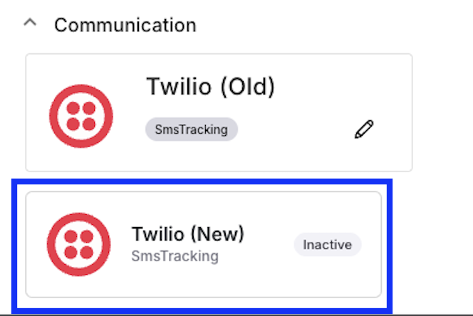 Alvys Integrations page showing the Twilio (New) integration tile in the Management > Integrations section.