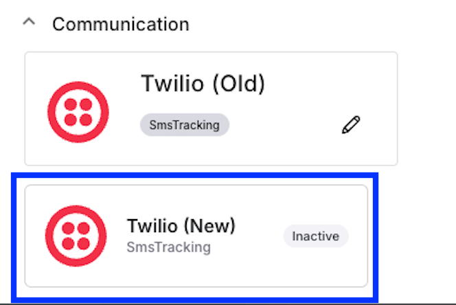 Alvys Integrations page showing the Twilio (New) integration tile in the Management > Integrations section.