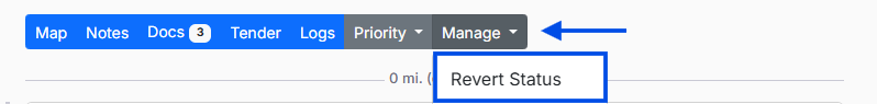 Image showing “Manage” dropdown menu with “Revert Status” button.