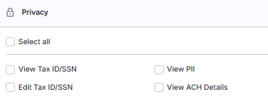 Permissions section showing all 3 Privacy permission checkboxes.