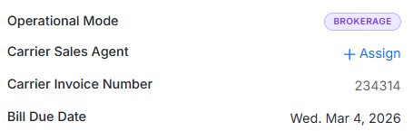Carrier Info section of Load Details Page