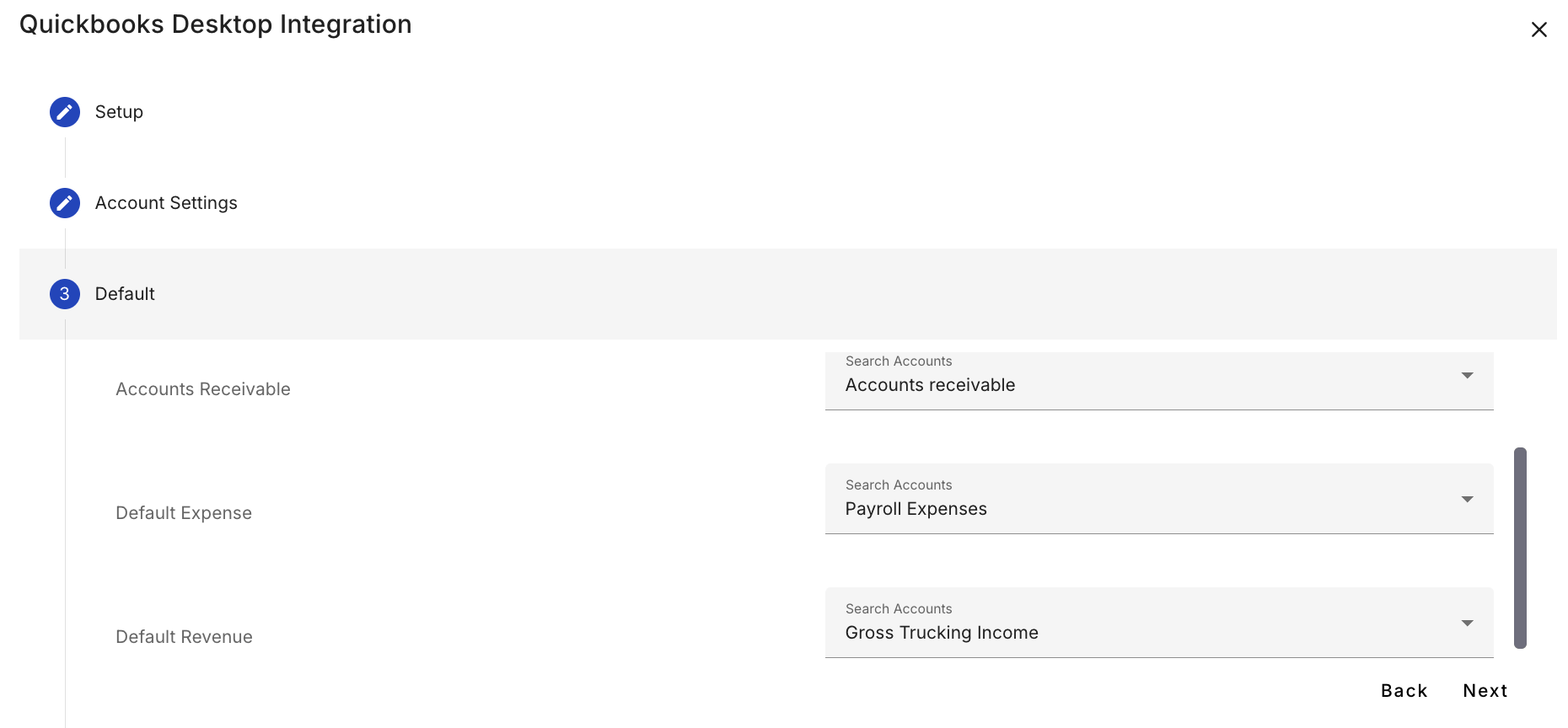 Revenue default account mapping fields filled in.