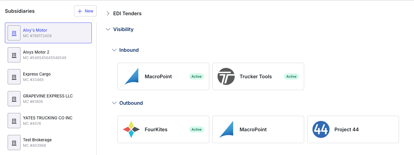 Trucker Tools credentials entry screen in the EDI & Visibility settings