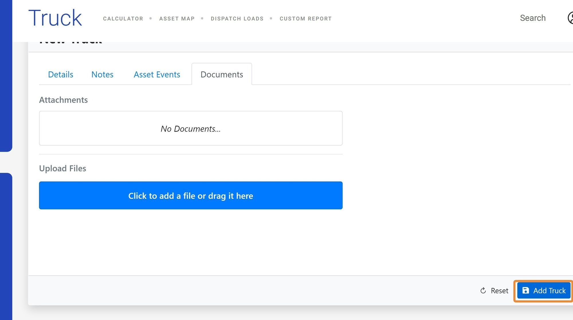 Shows the Add Truck button at the bottom of the new truck form