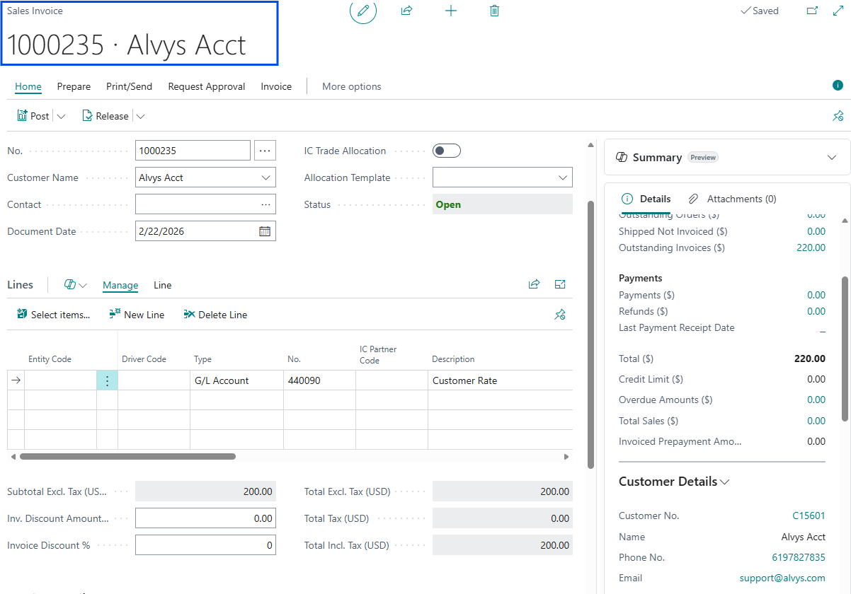 Sales Invoice in Business Central