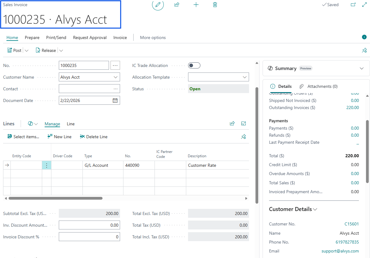 Sales Invoice in Business Central