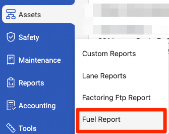 the Fuel Report page in Alvys with the Transaction File Upload button visible