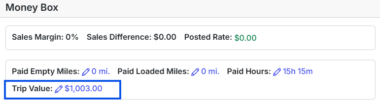 Edit Trip Value (fields interactive) in Money Box