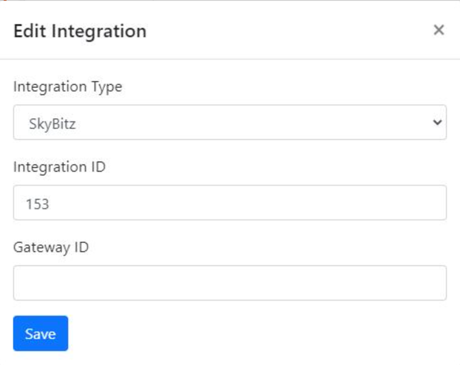 Asset profile showing the ELD Integrations section with the Add Integration button and SkyBitz unit number field